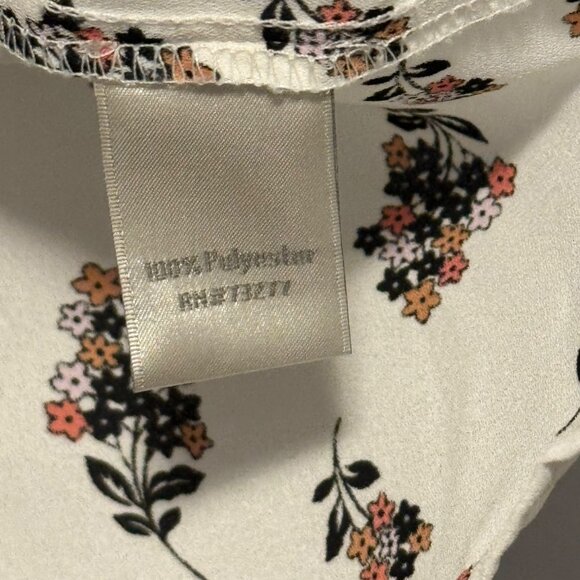 Lauren Conrad Floral Sleeveless Blouse With Scalloped Collar & Tie Neck Sz XL - Picture 3 of 12